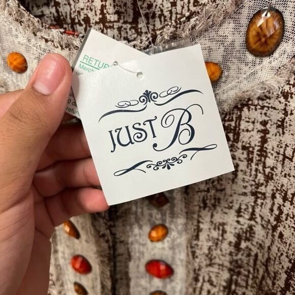 NWT Just Be Brown & Cream Linen Jacket with Gem Details Sz XL (B47744CS) - Picture 6 of 8